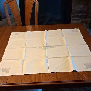 Vintage linen cotton table cloth with embroidery patterns stamped -ready to go